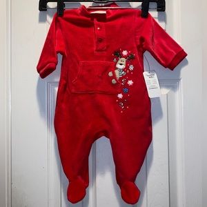Sunshine baby Reindeer Christmas red velour footie pajama 0-3 month
